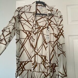 Zara Men's Abstract White and Brown silky shirt. Never worn.
